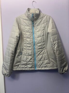 Eddie Bauer Light Gray Quilted Jacket with Blue Zip